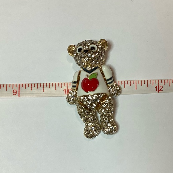 Gold-Tone Crystal Bear Apple Brooch - Picture 6 of 10